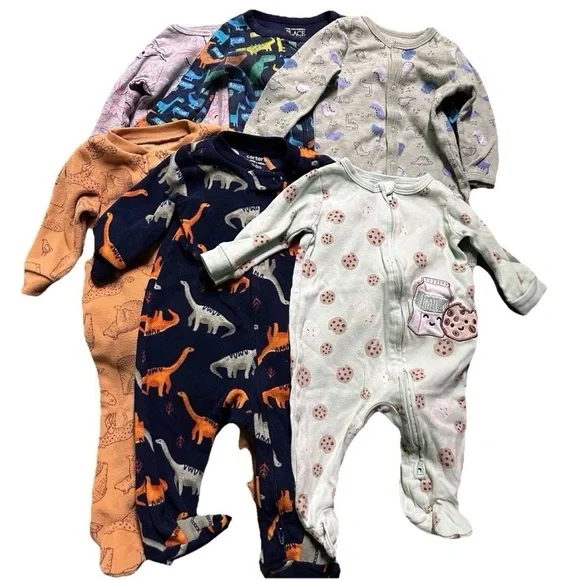 Baby Footie Pajamas Two Way Zipper Dinosaurs Animals Cookies Size 3-6 Months - Picture 1 of 8